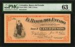COLOMBIA. Banco del Estado. 5 Pesos, 1900. P-S505r. Remainder. PMG Choice Uncirculated 63.