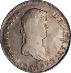 PERU. 8 Reales, 1823-L JP. Lima Mint. PCGS AU-50 Gold Shield.