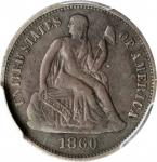 1860-O Liberty Seated Dime. Fortin-101, the only known dies. Rarity-6-. EF Details--Environmental Da