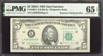 Fr. 1980-L. 1988A $5  Federal Reserve Note. San Francisco. PMG Gem Uncirculated 65 EPQ. Repeater Ser