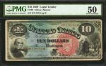 Fr. 96. 1869 $10 Legal Tender Note. PMG About Uncirculated 50.