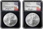 Lot of (2) 2021 Silver Eagles. MS-70 (NGC). 34th and 39th U.S. Mint Director David J. Ryder Signatur