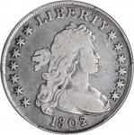 1802/1 Draped Bust Silver Dollar. BB-234, B-3. Rarity-3. Wide Date. Fine-12 (PCGS).