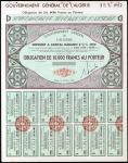 Algeria: 1952 3½% Guaranteed Loan, unissued bonds for 10,000 francs (2) and 100,000 francs, together