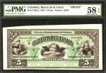 COLOMBIA. Banco de la Unión - Palau, Corrales & Comp’A. 5 Pesos, January 1, 1883. P-S861p. Face and 