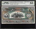 GUATEMALA. Banco de Occidente. 20 Pesos, 1916. P-S179s. Specimen. PMG Choice Uncirculated 63 EPQ.