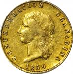 COLOMBIA. 1859 10 Pesos. Bogotá mint. Restrepo M234.1. AU-50 (PCGS).