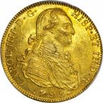 COLOMBIA. 1792-JJ 8 Escudos. Santa Fe de Nuevo Reino (Bogotá) mint. Carlos IV (1788-1808). Restrepo 
