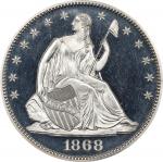 1868 Liberty Seated Half Dollar. Proof-67 Ultra Cameo (NGC).
