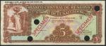 Banco Central de Reserva de El Salvador, 5 Colones, 10 May 1938, Specimen, brown on multicolour unde