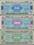 Allied Military Currency, Germany, 50 mark, blue, 100 mark, blue and lilac, 1000 mark, blue and gree