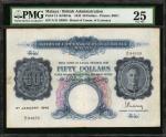 1942年马来亚及英属婆罗洲货币发行局伍拾圆。MALAYA. Board of Commissioners of Currency. 50 Dollars, 1942. P-14. PMG Very 