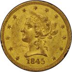 1845-O Liberty Head Eagle. Winter-1. Repunched Date. AU-50 (PCGS).