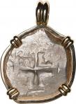 BOLIVIA, Potosí, cob 4 reales, 1752 q, mounted cross-side out in 14K gold bezel with fixed bail.