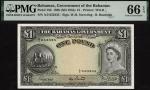 Bahamas Government, £1, ND (1954), serial number A/2 653335, (Pick 15b, TBB B114b), in PMG holder 66