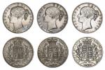 Victoria (1837-1901), Young Head Crowns (3), 1844 VIII, incuse upwards lettered edge, star stops, 28