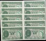 1959年香港政府壹圆。十张。(t) HONG KONG. Lot of (10). Government of Hong Kong. 1 Dollar, 1959. P-324Ab.