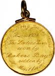 1928年香港赛马会赛马纪念奖章。HONG KONG. Gold Hand Inscribed Horse Racing Award Medal, 1928. EXTREMELY FINE.