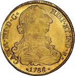 Potosi, Bolivia, gold bust 8 escudos, Charles III, 1788 PR, NGC MS 61.