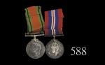 1939-45年英国乔治六世二次世界大战护国铜章及胜利银章，配绶带两枚。均近未使用1939-45 Britain George VI WWII Silver Victory Medal & Cupro