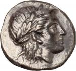 Greek Coins, Lesbos, Mytilene. AR Diobol, c. 400-350 BC. SNG von Aulock 1744 var. (symbol). SNG Cop.
