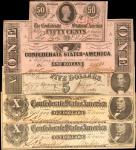 Confederate Currency. Lot of (5) Notes. 1862 to 1863. Very Fine.