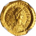 THEODOSIUS II, A.D. 402-450. AV Tremmissis (1.49 gms), Constantinople Mint, A.D. 402/8-450. NGC MS, 