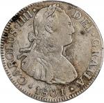 MEXICO. 2 Reales, 1801-Mo FM. Mexico City Mint. Charles IV. PCGS Genuine--Chopmark, VF Details.