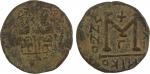 ARAB-BYZANTINE: Justin & Sophia type, late 7th century, AE follis (9.29g), Gerasa (= Jerash), year "