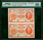 1943年荷属东印度爪哇银行50仙双连钞样票，打孔注销，PMG 66EPQ。Netherland Indies, an uncut pair of 50 cents, specimen, 1943, 