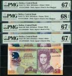 x Central Bank of Belize, consecutive pairs of $50, $100, serial numbers DP858029/30, DC234629/30, (