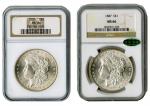 Flashy White Duo of NGC Certified MS 66 Morgan Dollars.  1885; 1887, with CAC sticker. (2)