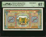 MOROCCO. Banque DEtat Du Maroc. 100 Francs, 1943-44. P-27s. Specimen. PMG Superb Gem Uncirculated 67