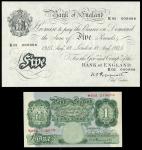 Bank of England, K. O. Peppiatt, £5, London, 18 August 1945, serial number K02 000988, black and whi