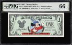 Lot of (2) Disney Dollars. $1 1997 & 2001. Disneyland. PMG Gem Uncirculated 65 EPQ & 66 EPQ.