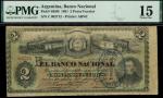 Banco Nacional, Argentina, 2 pesos fuertes, 1 August 1873, serial number 082712, black on green and 