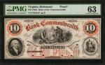 Richmond, Virginia. Bank of the Commonwealth. 1850s. $10. PMG Choice Uncirculated 63. Proof.