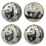 Silver Bullion, lot of 4x China Silver Panda 10yuan (1oz) coins, 2001-D, 2002 (2) and 2009,PCGS MS66
