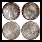 印度银币2枚一组，包括1840年东印度公司1卢比以及1900年英属印度1卢比，目测UNC品相，保存于胶盒内