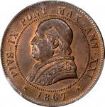 ITALY. Papal States. 4 Soldi, 1867-R Year XXI. Rome Mint. Pius IX. PCGS MS-64 Red Brown.