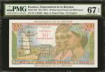 REUNION. Department de la Reunion. 10 Nouveaux Francs on 500 Francs, ND (1971). P-54b. PMG Superb Ge