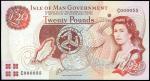 Isle of Man Government, £20, ND (1991), serial number C 000055, red, Queen Elizabeth II at right, ar