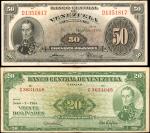 VENEZUELA. Banco Central de Venezuela-Caracas. 20 & 50 Bolivares, 1941-1960. P-32 & 33. Very Fine.