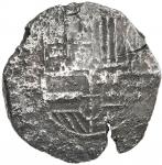 Potosi, Bolivia, cob 8 reales, Philip III, assayer T, quadrants of cross transposed, Grade 1 (10 poi