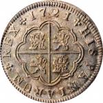 SPAIN. 2 Reales, 1721-F. Segovia Mint. Philip V. PCGS MS-63.