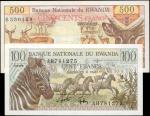 RWANDA. Banque Nationale du Rwanda. 100 & 500 Francs, 1978. P-12, 13. Very Fine and About Uncirculat