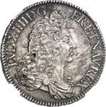 FRANCE / CAPÉTIENSLouis XIV (1643-1715). Écu à la perruque avec buste drapé à l’antique, tranche en 