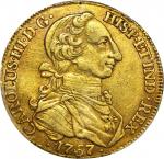 COLOMBIA. 1767-JV 8 Escudos. Santa Fe de Nuevo Reino (Bogotá) mint. Carlos III (1759-1788). Restrepo