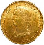 COLOMBIA, Bogotá, gold 16 pesos, 1843 RS, NGC AU 55.