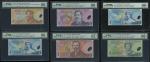 1999-2006年纽西兰纸币6枚一组，包括5元，10元2枚，20元，50元及100元，5、10、20、50及100元套装相同编号AA 08000180，另外10元编号CJ07297868，皆评PMG